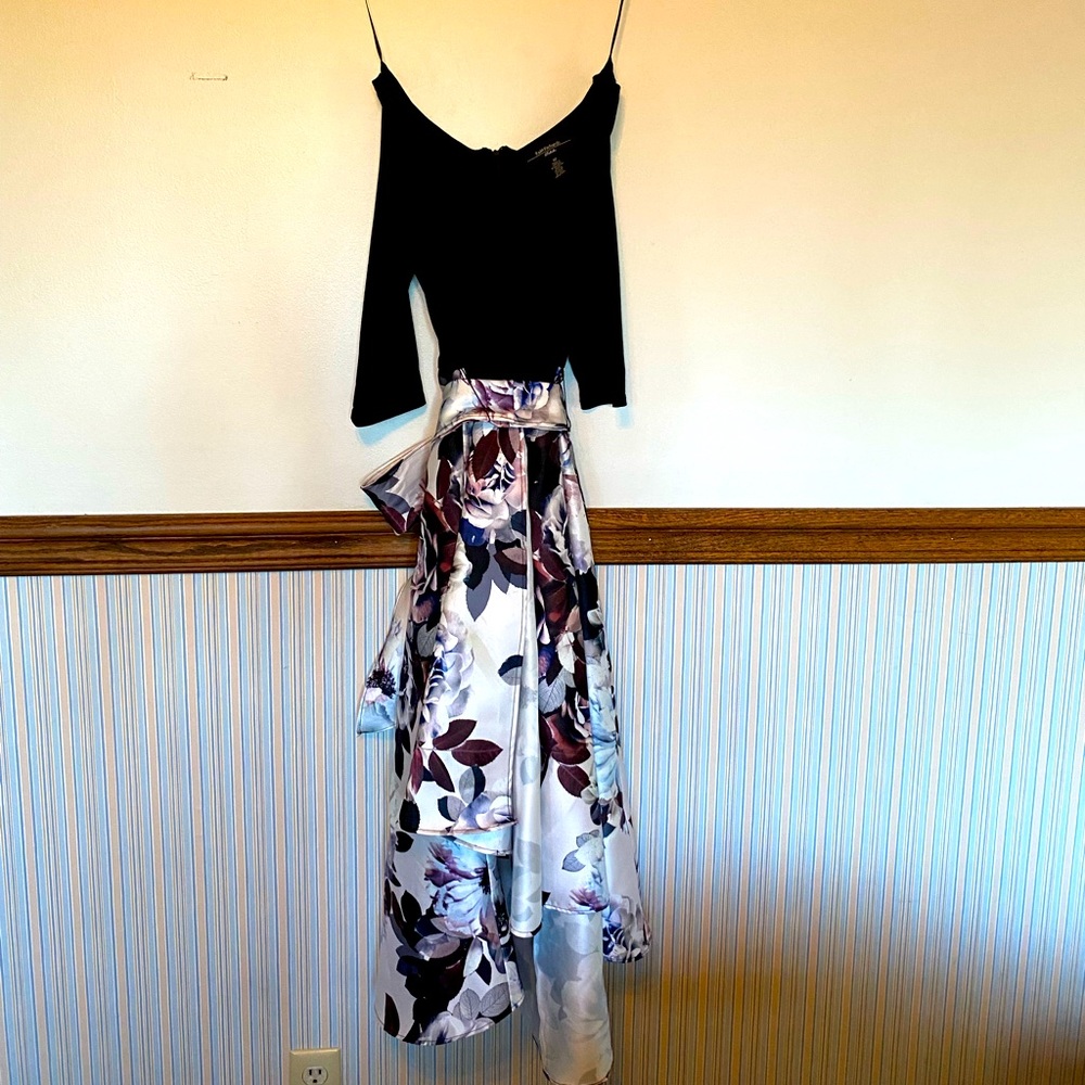 Women’s long semi sleeve formal dress.